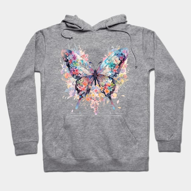 Floral Symphony: Vibrant Watercolor Butterfly in Detailed and Symbolic Illustration Hoodie by Iron Creek